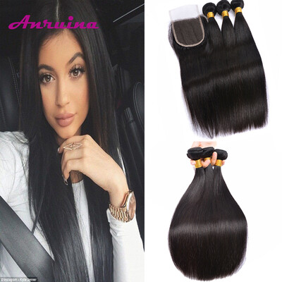 

Brazilian Straight Virgin Hair 3 Bundles with Lace Closure Cheap Hair Extensions with Closure Wholesale Price