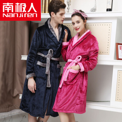 

Antarctic pajamas home service thicker flannel long sleeves bathrobes couple pajamas men and women fall and winter hit color can wear fashion gowns N675X21022-1 female models rose red