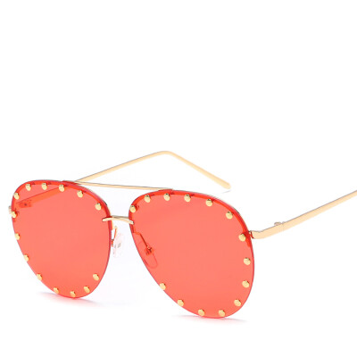 

Peekaboo rivet sunglasses with red lenses men summer metal half frame pink blue transparent sun glasses for women uv400