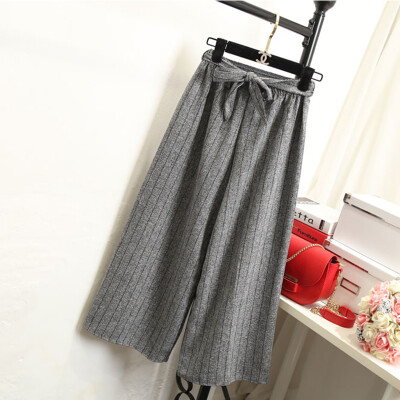 

Women's woolen trousers autumn and winter thickening high waist loose loose nine points wide leg pants