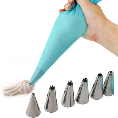 

Hot Silicone Icing Piping Cream Pastry Bag 6 X Stainless Steel Nozzle Set DIY Cake Decorating Tips Cupcake Fondant Sugarcraft