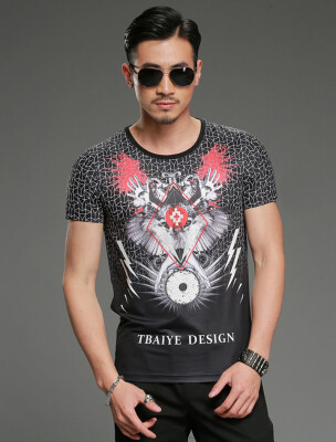 

Summer new men s personalized print short - sleeved T - shirt youth round neck Slim half - sleeved Shirt