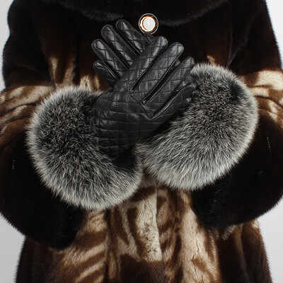 

The new winter raccoon fur lady touch screen&cashmere leather gloves