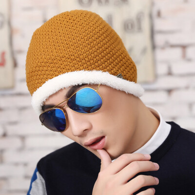 

New winter man hat plus velvet ear protection warm knitted wool hat male cap