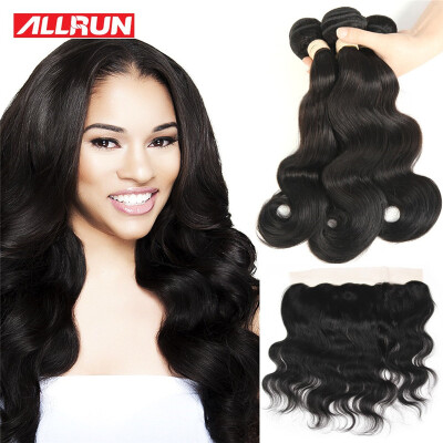 

Allrun Hair Peruvian Virgin Hair Body Wave Bundles With Lace Frontal Closure 13*4,Lace Frontal Closure With Bundles