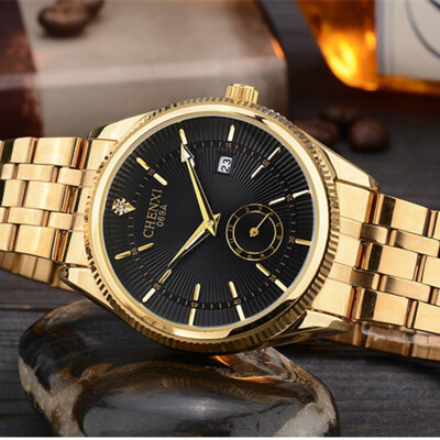 

CHENXI Luxury Gold Quartz Watches Men Calendar Wristwatches Elegant Golden Watch Waterproof Charm Clock