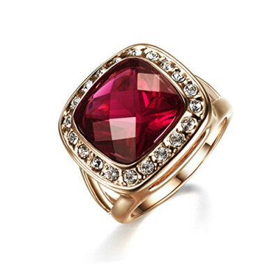 

Yoursfs January Birthstone Rings For Women Wedding Garnet Crystal 18K Rose GP Fashion Jewelry