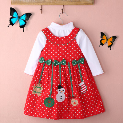 

Girl Kids 2pcs Christmas Outfits Solid Tops+Sleeveless Polka Dot Dress Sets 2-7Y