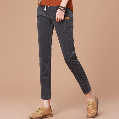 

City plus CIYPLUS 2017 winter new women corduroy wild plus velvet thickening pants CWKX179174 treasure blue M