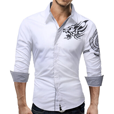 

2017 New Men'S Long-Sleeved Dress Shirt Dragons Men'S Casual Slim Lapel Male Quality Large Size 4XL