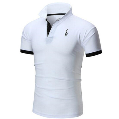 

Mens Polo Shirt Brands 2017 Male Short Sleeve Casual Slim Solid Color Printing Deer Pattern Polos Men 3XL