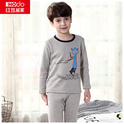 

Red baby home Hodohome children&39s thermal underwear suit boys&girls plus velvet thick section of gold armor Qiuqiu Qiutu sets Ma gray two girls 13070
