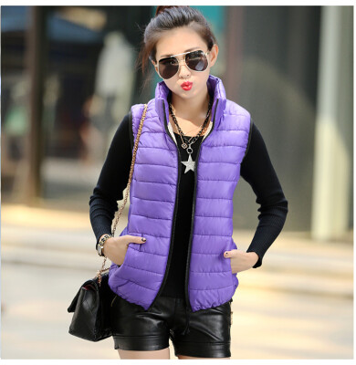 

2017 autumn and winter new Korean version Slim horse female Short section of thin feather cotton stand collar vest Jacket coat fem