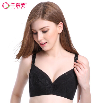 

Thousand Nami US breast lace transparent sexy underwear large size large chest ultra-thin section gather full cup bra 2752 elegant black D80