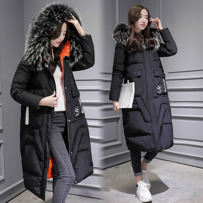 

2017 fashion new large fur collar down jacket ladies long knees down jacket loose large size lady jacket