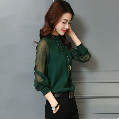 

Fort Sheng 2017 new women&39s autumn chiffon shirt women&39s long-sleeved bottoming shirt lace shirt shirt yarn yarn shirt tide zx1782810 black XXL