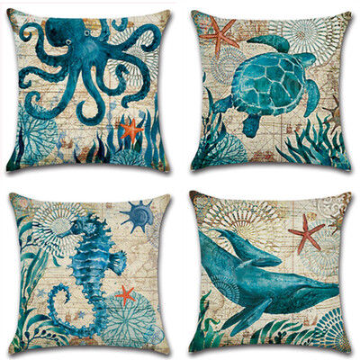 

Ocean Park Cotton Linen Theme Декоративный наволочка Обложка D 18 "X 18" Квадратная форма-океан-пляж-море-печать