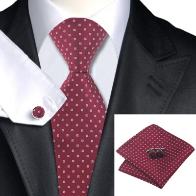 

N-0875 Vogue Men Silk Tie Set Plaids & Checks Necktie Handkerchief Cufflinks Set Ties For Men Formal Wedding Business wholesale