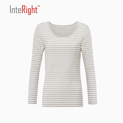 

INTERIGHT Women&39s Big Round Collar Shirt Gray Stripe M