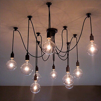 

BOKT Vintage Edison Multiple Ajustable DIY Pendant Spider Lights Ceiling Light Fixtures Metal Chandeliers LightingBlack 10-light