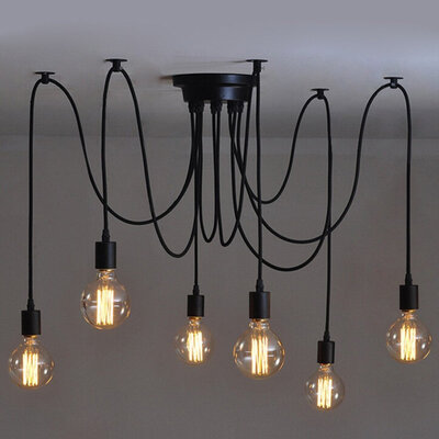 

BOKT Vintage Edison Многофункциональный DIY Подвеска Spider Lights Потолочный светильник Металлические люстры Освещение (черный 6-свет)