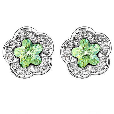 

Austrian Crystal Stud Earrings For Women Gift Fashion Jewelry White Gold Color Flowers Earrings 2430