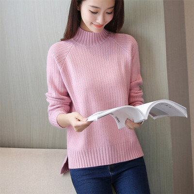 

2017 autumn and winter simple semi-high-necked sweater before the short after the long open fur sweater sweater