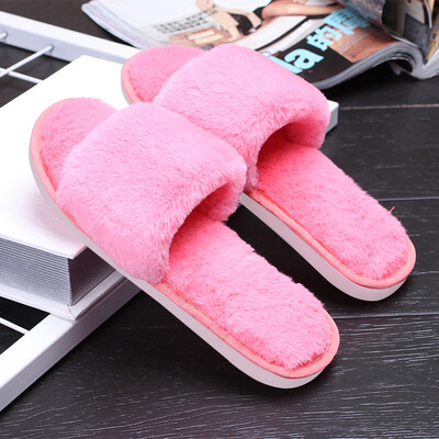 

Yuhuaze winter warm wool slippers home plush word drag fashion couple cotton mop floor slippers gray