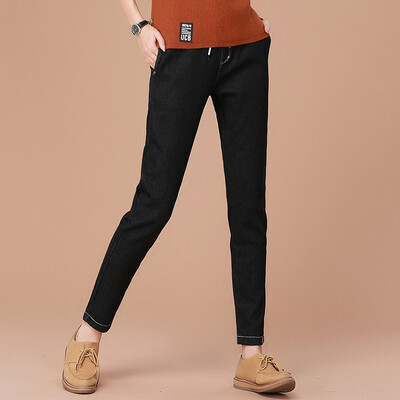 

City plus CITYPLUS 2017 winter new art women&39s clothing wild loose leisure halton pants plus velvet thickening jeans CWKN179556 black