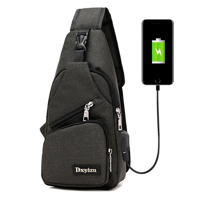 

Men Casual Sling Bag Outdoor Travel Chest Shoulder Crossbody with USB charging port
