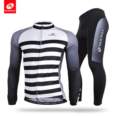 

NUCKILY Men's Spring/Autumn Cycling Jersey With Rear Pockets Polyester Long Sleeve Bike Clothes Set