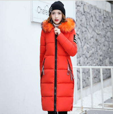 

2017 winter new Korean version of the hooded tattoo collar long hair ladies cotton down jacket cotton thick jacket