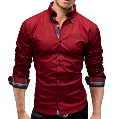 

Brand 2017 Fashion Male Shirt Long-Sleeves Tops Double collar business shirt Mens Dress Shirts Slim Men Shirt 3XL