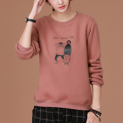 

City plus CITYPLUS 2017 autumn&winter new women&39s art fashion printing long-sleeved warm bottoming shirt loose plus cashmere thick sweater CWWY179256 pink camel L