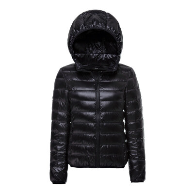 

2017 new winter women's ultra-thin down jacket short jacket coat hood size Slim