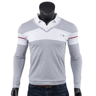 

SHUYI Men Fall New Cotton Lapel POLO Shirt Foreign Trade Fight Color Slim Mens T-shirt Shirt Collar