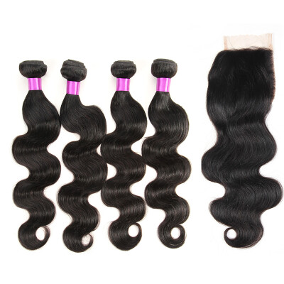 

SQ Hair Brazilian Body Wave Virgin Hair With Clsoure 4 Bundles Body Wave hair Extensions Lace Closure With Hair bundles