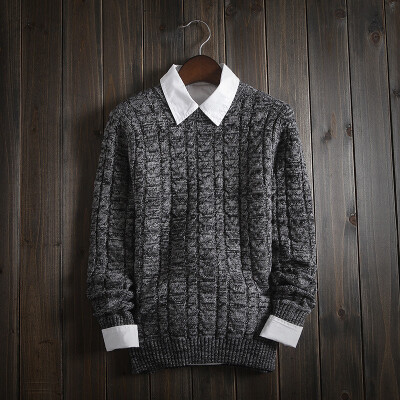 

Autumn and winter men's solid color sweater retro twist round neck collar self-cultivation sweater as gift for men