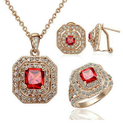 

Yoursfs® ожерелье и серьги и кольцо винтаж руби наборов 18k rose позолоченные используются австрийской кристалл
