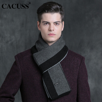 

CACUSS чистый шерстяной шарф мужской зимний бизнес теплый сплайсинг Британский ветер утолщение длинной шейкой подарочной коробке W0150 черный один размер