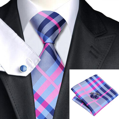 

n-0467 Vogue мужчин шелковым галстуком набор plaids & проверить галстук платок запонки набор связей для мужчин официальный свадебный бизнес оптом
