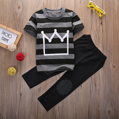 

Summer Toddler Kids Baby Boys Outfits T-shirt TopsLong Pants 2pcs Clothes Set