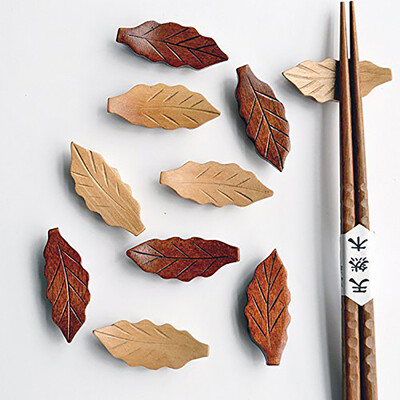 

Natural Wooden Leaf Shape Chopstick Rest Spoon Fork Knife Holder 10 Pack
