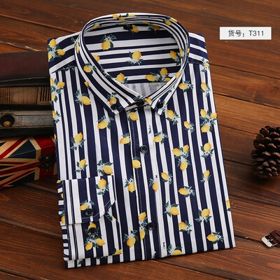 

Business Casual Men Long Sleeve Shirt Fashion Stripe Spring Autumn Silm Fit
