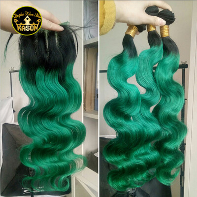 

Kason Ombre 1B Green Brazilian Virgin Hair Body Wave 3 Bundles With Closure 3Part 100% Unprocessed Human Virgin Hair Grade