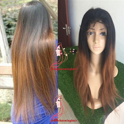 

ombre Human Hair Wig Silky Straight Brazilian 1b 30 Ombre two tone virgin Hair Lace Front Wig with baby hair Free Shipping
