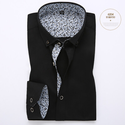 

Business Casual Men Long Sleeve Shirt Cotton Spring Autumn Silm Fit Stitching Color Floral Fashion