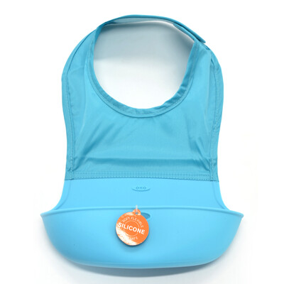 

Ou Xiu OXO silicone bib splash-proof clothes baby eat bib rice pocket baby saliva towel childrens gowns waterproof water pocket kids eat anti-dress blue