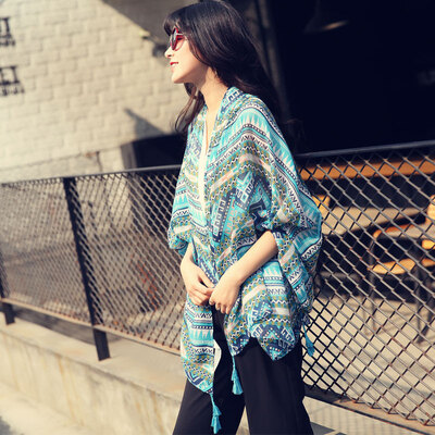 

Yimihuasha scarf women spring and summer sunscreen air conditioning shawl autumn and winter warm scarf scarf dual-use bird blue