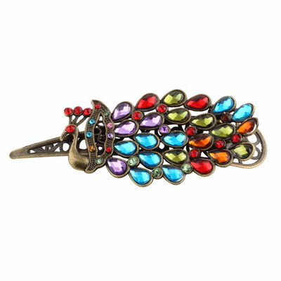 

Vintage Womens Colorful Rhinestone Peacock Barrette Hairpin Hair Clip New
